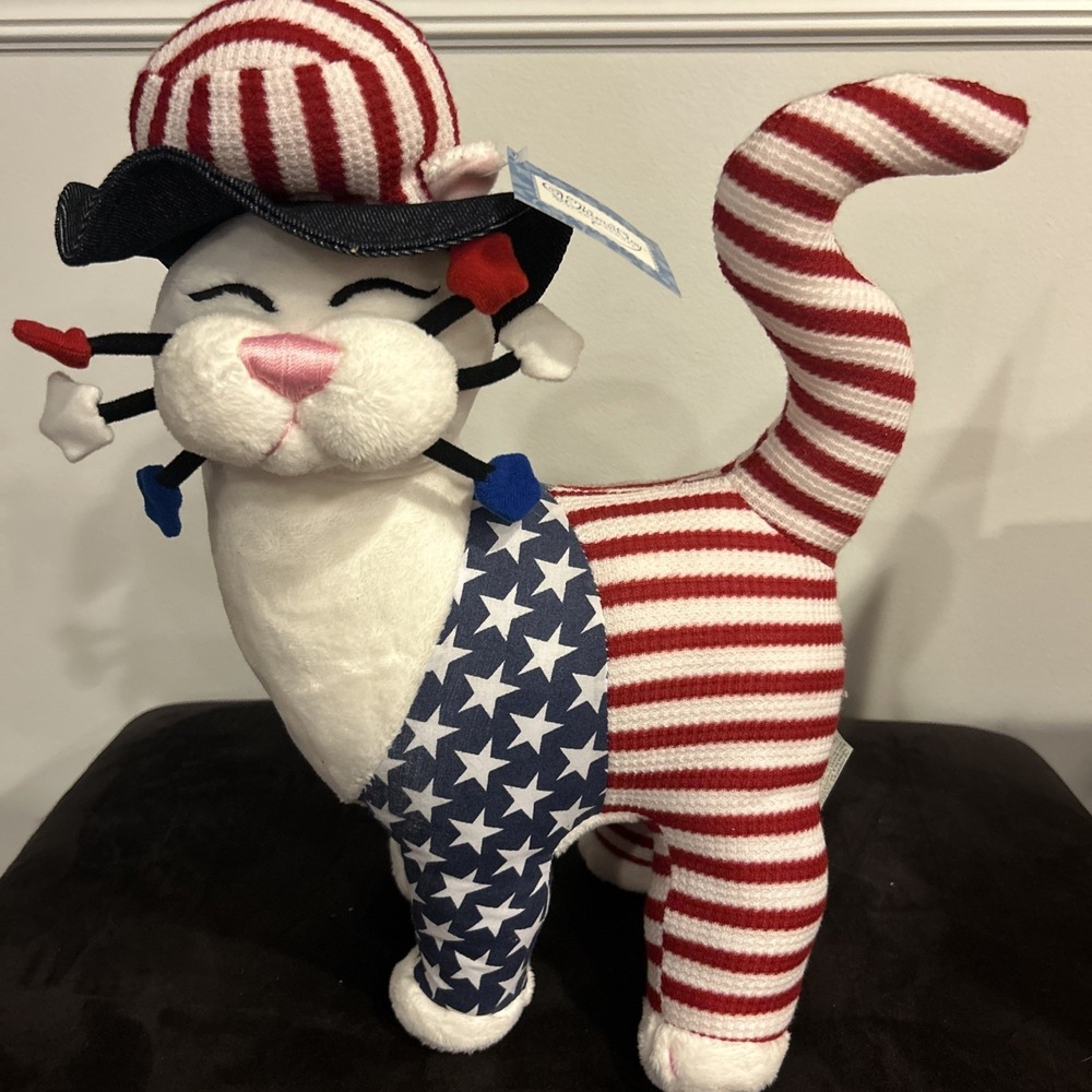 Vtg WhimsiClay Amy Lacombe 14 YANKEE DOODLE KITTY Plush Stuffed July 4 Kitty Cat